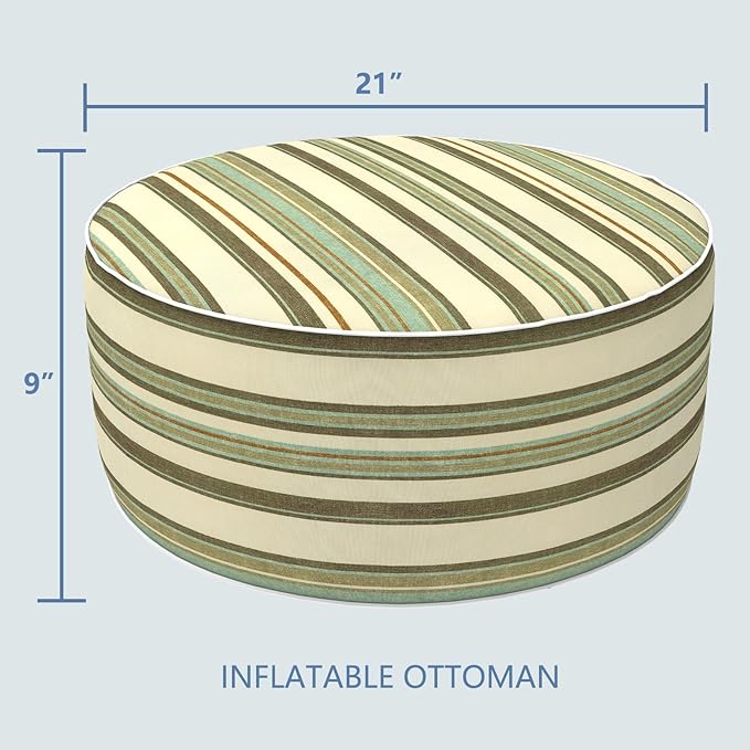 LVTXIII Inflatable Stool Ottoman Footrest with Handle, Decorative Fade-Resistant Foot Stool, Indoor or Outdoor Pouf for Home Garden and Camping Use, 21x21x9, Stripe Onyx
