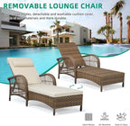 VIVIJASON Outdoor Wicker Chaise Lounge Chair, All-Weather PE Rattan Cushioned Patio Lounger Chair, 6-Position Adjustable Pool Sunbathing Recliner with Armrest & Pillow for Poolside Deck Yard, Beige
