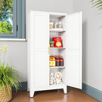 Metal Pantry Cabinet with 2 Doors and Adjustable Shelves, Kitchen Storage cabinets with Gold Handles, Versatile Storage for Laundry/Living Room,Bathroom,Dinning Room-White