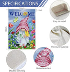 Welcome Spring Gnome Garden Flag 12x18 Double Sided Burlap Butterfly Floral Garden Yard Flags for Spring Summer Rustic Seasonal Outside Outdoor House Decoration (ONLY FLAG)