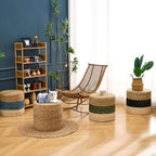 Wimarsbon 18'' Ottoman Pouf, Natural Braided Poof, Rustic Handweave Lounge Pouffe, Boho Footrest Stool for Bedroom, Accent Table for Living Room (18inch Natural Cattail)