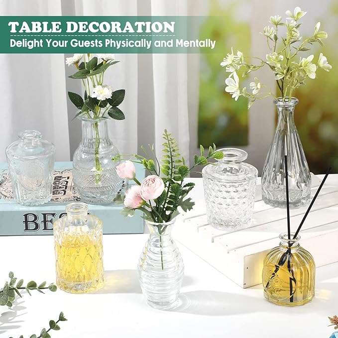 20 Pcs Glass Bud Vase Set Small Vintage Flower Vase in Bulk for Centerpieces Rustic Decorative Glass for Wedding Table Home Christmas Decoration (Clear)