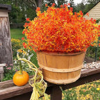 Artificial Fall Flowers for Outdoors, 10 Bundles Artificial Plants UV Resistant Fall Fake Mums Plants for Outside Halloween Christmas Porch Decoration Fall Decor(Orange(Eucalyptus))