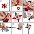 Hausse 10 Pack Reflective Pinwheels, Extra Sparkly Wind Sculptures for Garden Christmas Holiday Winter Decor, Bird Devices Deterrent to Scare Birds Away from Yard Patio Farm, Red & Silver