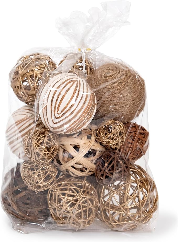 ANDALUCA Decorative Balls & Orbs Gold Natural Bag Bowl Filler Home Decor (Gold)