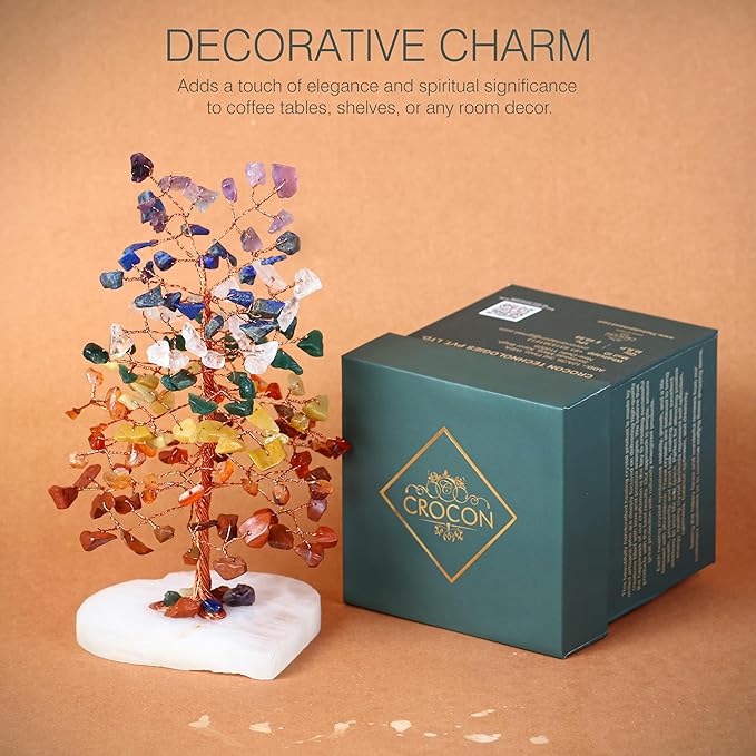 Crocon Crystal Heart Base Tree of Life Gifts for Women, Seven Chakra Healing Crystals Tree Brings Positive Energy, Good Luck, Money, Feng Shui Home & Office Desk Decor, for Dad Mom & Wife Present