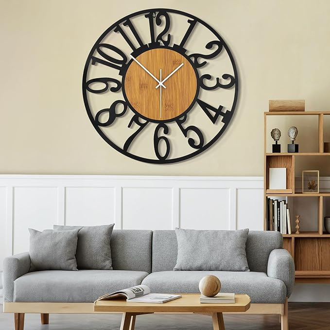 LEIKE Large Wall Clocks,Silent,Non Ticking,Battery Operated Rustic Round Modern Big Wood Wall Clock for Living Room, Bedroom,Kitchen,Farmhouse,Office,Home Decor