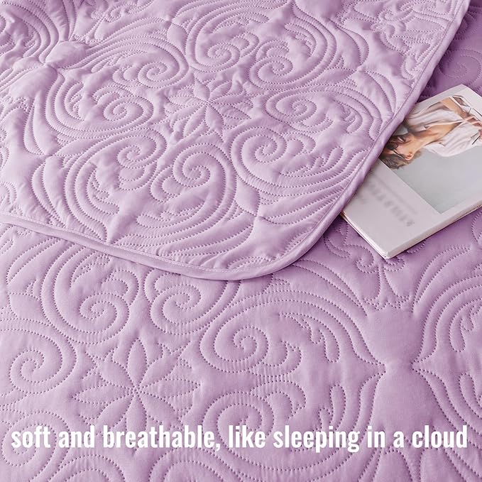 Exclusivo Mezcla Quilts King Size Bedspread with 2 Pillow Shams, Lightweight Lalic King Quilt Bedding Set with Vintage Damask Pattern, Soft Bedspreads Coverlets for All Seasons