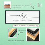 Relax You're On Lake Time Sign Wall Decor 40"×15" Lake House Bedroom Large Wood Framed Hanging Wall Art (Black)