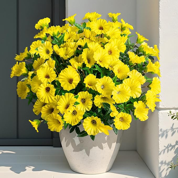 UV Resistant Artificial Petunias 13.3In Fake Flowers Artificial Flowers for Outdoors Silk Flowers Fake Hanging Basket Plants Suitable for Outdoor Porch Decoration patio Decoration,Yellow,8PCS