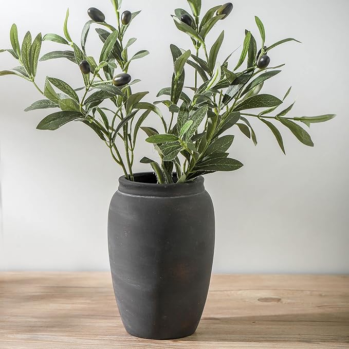 Terracotta Rustic Vase, Farmhouse Decorative Vase Boho Decor, Ceramic Vases for Home Decor, Table, Living Room, Shelf Decoration, 8.2 Inch