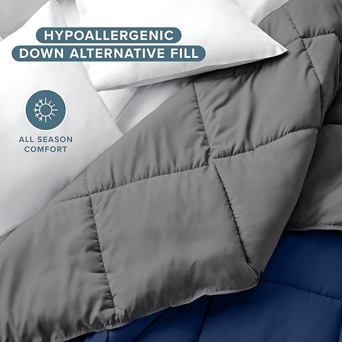 Bare Home Queen Comforter - Reversible Colors - Goose Down Alternative - Ultra-Soft - Premium 1800 Series - All Season Warmth - Bedding Comforter (Queen, Dark Blue/Grey)