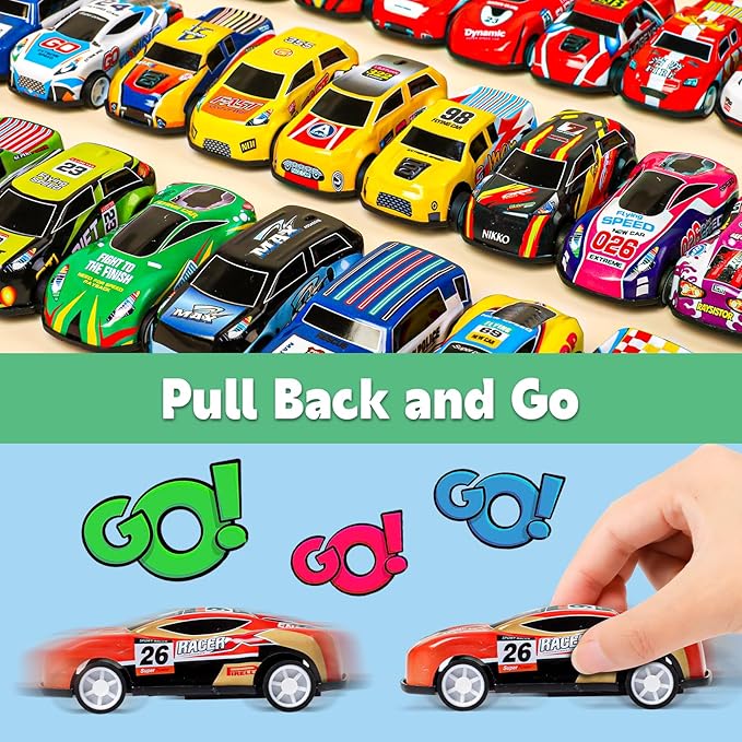 AZEN 120 Pcs Pull Back Cars Party Favors for Kids 4-8 8-12, Mini Vehicles Toy Bulk, Party Favor Race Cars Toys, Goodie Bag Stuffers for Birthday Party