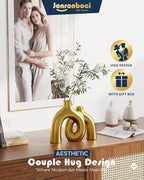 Hug Donut Decorative Vase Set - Golden Modern Classic Transitional Style Vases Home Decor, Matte Ceramic Decorations for Living Room Shelf, Bookshelf Mantle Entryway Table or Console Décor (Gold)