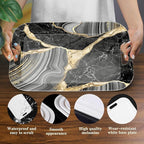 Serving Trays with Handles, 14.5 x 9.8 inch Rectangular Plastic Tray for Restaurant, Kitchen, Abstract Background Black Marble