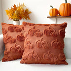Booque Valley Fall Decorative Pillow Covers Set of 2 18"x18" Soft Plush Faux Fur Wool 3D Rust Pumpkin Throw Pillowcases for Autumn Thanksgiving Harvest Decor, Terracotta