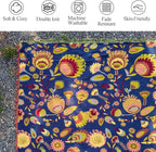 Snycler Boho Throw Blanket for Bed, 100% Organic Cotton Muslin Soft Throw-Blue Boho Floral Farmhouse Rustic Spring Summer Fall Decor Blanket for Couch Sofa Quilt and Gift, 60" x 80"