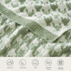 Snuggle Sac Houndstooth Throw Blanket for Couch, Reversible Super Soft Warm Blankets Cozy Knit Fuzzy Plush Lightweight Throws for Sofa, Bed, Camping, Green,50x60 inches