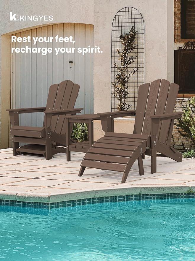 KINGYES Folding Adirondack Ottomans Set of 2 for Adirondack Chair, Brown