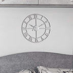 LEIKE 16" Modern Large Wall Clocks,Vintage, Round,Silent Non Ticking,Battery Operated,Silver Metal Roman Numerals Clock for Living Room/Bedroom/Kitchen Decor