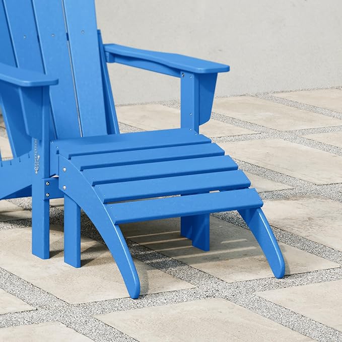 WestinTrends Outdoor Ottoman, Patio Adirondack Ottoman Foot Rest, All Weather Poly Lumber Folding Foot Stool for Adirondack Chair, Widely Used for Outside Porch Pool Lawn Backyard, Pacific Blue