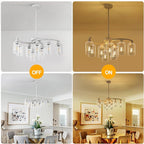 9-Light Antique White Chandelier with Clear Glass Shade, French Country Chandeliers for Dining Room, Adjustable Height Hanging Chandelier for Kitchen Island Living Room Foyer Bedroom