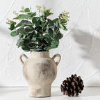 LUKA Antique Ceramic Vase with 2 Handle,7.28 inches Rustic Vase Minimalist Decor, Decorative Vases for Home Decor, Table, Living Room, Shelf, Christmas Decoration(Medium,Gray)