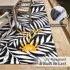 OLANLY Waterproof Outdoor Rug 5x8 ft, Reversible Outdoor Plastic Straw Rug with Leaf Pattern, RV Mat, Indoor Outdoor Carpet for Patio, Camping, Balcony, Deck, Backyard, Black & White
