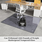 Glass Chair Mat 36" x 55" Heavy Duty Tempered Glass Mat,Office Glass Floor Mat with Round Corner and Polished Edge for Smooth Glide, Carpet Hardwood Floor Protector,Grey