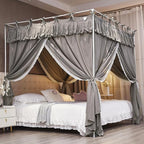 Ruffle Lace up 4 Corners Post Princess Curtain Bed Canopy Cozy Breathable Mosquito Net Cloth for Girls Adults Bedroom Decoration (Grey, 64" W*82" L*82" H/Queen)
