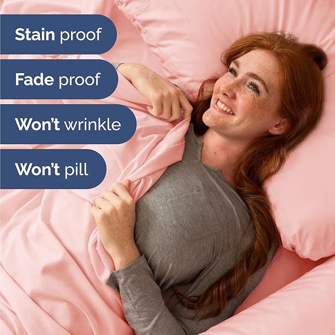 Twin Sheets Set 4 Piece - Includes 2 Pillowcases - Bed Sheets Twin Size - Soft Hotel Luxury Bedding - Cooling, Comfy, Cozy & Breathable - 1 Flat & 1 Fitted & 2 Pillowcases w/ Deep Pockets - Baby Pink