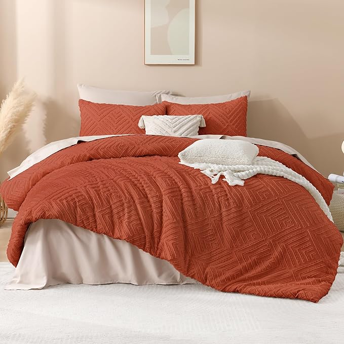 Andency Burnt Orange Oversized King Comforter 120"x98", 3 Pieces Terracotta Boho Bedding Set & Collections, Farmhouse Tufted Fluffy Bed Set (1 Comforter, 2 Pillowcases)