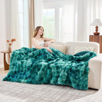 Lotus Karen Faux Fur Throw Blanket Tie-Dye Green - Big Bubble Rabbit Fluff Blanket for Couch, Large Fluffy Fuzzy Cozy Blanket,Thick Furry Plush Shaggy Blankets,90x90 Inches