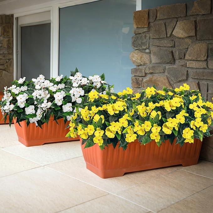 Artificial Impatiens Bouquet Flowers for Outdoors Silk Faux Flowers for Outdoor Impatiens Plants Decor Indoor Planters Kitchen Planters and Balcony Decorations 4PCS (Yellow)