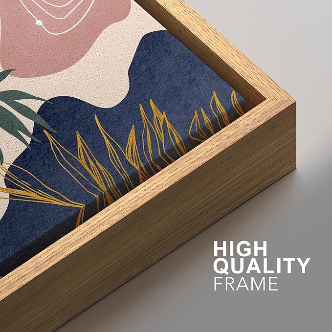 SIGNFORD Framed Canvas Print Wall Art Set Retro Mid-Century Geometric Forest Plants Abstract Shapes Illustrations Modern Art Decorative Bohemian for Living Room, Bedroom, Office - 24"x36"x2 Natural