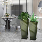 KOL 25'' & 28'' Tall Bright Glazed Planter with Insert, Set of 2, Galvanized Steel Planter Metal Pots with Drainage Hole for Indoor & Outdoor Use, Decorative Plant Pots for Front Porch, Patio - Green