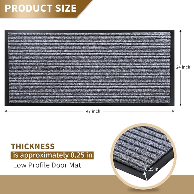 Yimobra Front Door Mat Outdoor Indoor Entrance, 100% Waterproof All-Season All Weather Doormat, Welcome Matt Outside Entry, Non Slip, Low Profile, Heavy Duty Patio Porch Floor Mats,47 x 24,Gray White