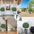 Artificial Boxwood Sphere Bushes Set of 2 Lifelike - UV Resistant Faux Shrubs with Stakes for Effortless Porch, Planter & Indoor Decor 16in FZHCZWZX