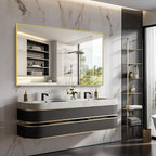 Gold Bathroom Mirror for Wall, 60x36 Inch Rectangle Mirrors with Metal Frame, Modern Vanity Wall Mirror Decor for Bathroom Living Room, Entryway Hangs Horizontal or Vertical