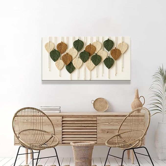 Boho Wall Art Chic Home Wall Art Modern Bohemian Feather Canvas Wall Art Decor For Apartment Dorm Living Room Bedroom Nursery Backdrop 20"W X 40"L Ready To Hanging