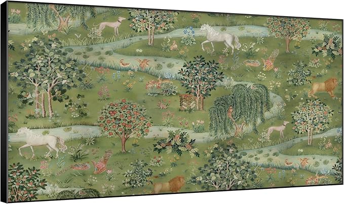 SIGNWIN 30"x60" Extra Large Framed Wall Art Medieval Fantasy Forest with Woodland Animals, Storybook-Inspired Scene for Home Living Room Bedroom Decor (Frame Assembly Required)