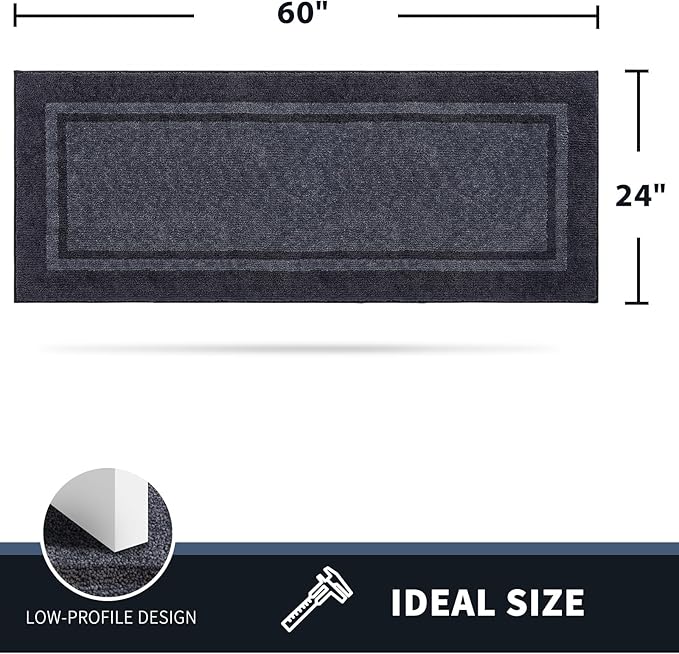 PURRUGS Dirt Trapping Door Mat 24" x 60", Non-Slip/Skid Machine Washable Entryway Rug, Shoes Scraper, Area Rug, Super Absorbent Welcome Mat for Muddy Wet Shoes and Paws, Bluish Grey & Charcoal