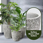 Craft flowerpots 16"+12"+10" Dia Round Concrete Planter Set of 3 Large Outdoor/Indoor Planter Pots Containers with Drainage Holes and Rubber Plug for Home Garden (Grey, Large)