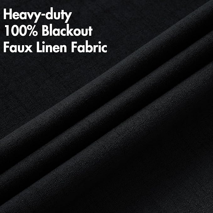 MIULEE Linen Texture Curtains for Bedroom Solid 100% Blackout Thermal Insulated Halloween Black Curtains Grommet Room Darkening Curtains/Draperies for Living Room Nursery 52x72 Inch (2 Panels)