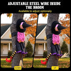 POPGIFTU 51" Halloween Crashing Witch Decoration – Pink Flying Witch for Tree, Yard, Porch, and Indoor Outdoor Halloween Décor