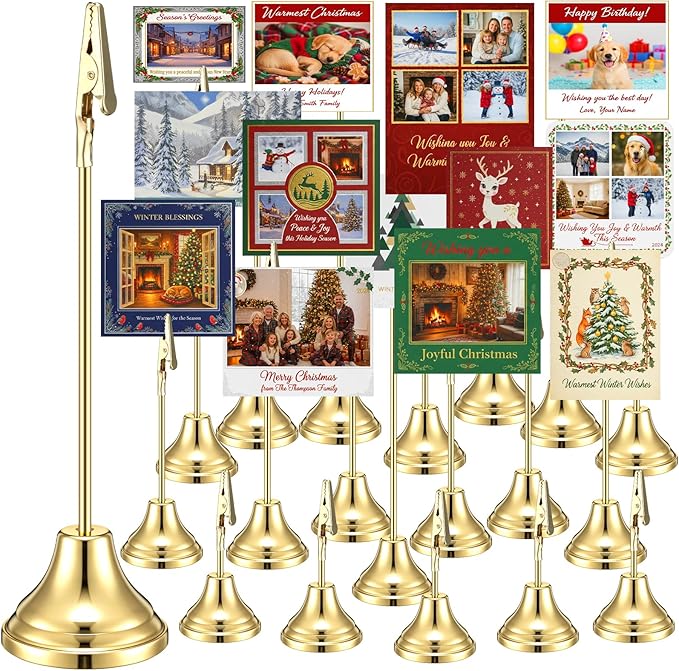 20 Pcs Table Number Holders 4/6/8/10 Inch Metal Place Card Holders with Alligator Clip Heavy Base Wedding Table Number Stand Picture Photo Clip for Banquet Party Birthday Restaurant(Gold)