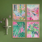 SIGNWIN Framed Tropical and Floral Bright Botanical Preppy Room Decor Pink Decor Digital Art Modern Art Decorative Multicolor Scenic for Bedroom - 12"x16"x4 Natural