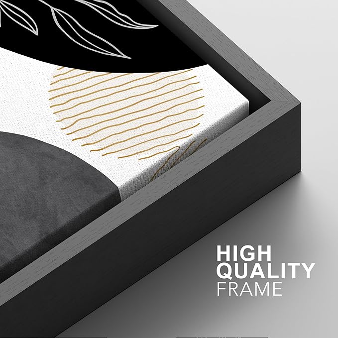 SIGNFORD Framed Canvas Print Wall Art Set Mid-Century Nordic Geometric Ring Plants Abstract Shapes Illustrations Modern Art Decorative Bohemian for Living Room, Bedroom, Office - 16"x24"x2 Black