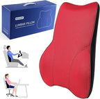 Soft Lumbar Support Pillow for Car Seat and Office Chair Back Support Pillow Memory Foam Back Cushion for Pain Relief Improve Posture (Mesh-Wine Red)
