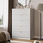 5 Drawer Dresser for Bedroom, Tall Dresser Chest of Drawers with Gold Handles, 32 Inch Wide Nightstand with for Bedroom, Living Rooms, Offices, and Entryways, White